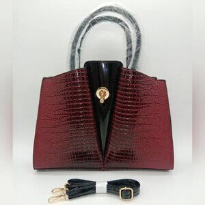 Maroon Crocodile Faux Leather Crossbody/Shoulder Handbag